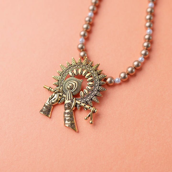 Meera Antique Brass Metal Pendant Necklace