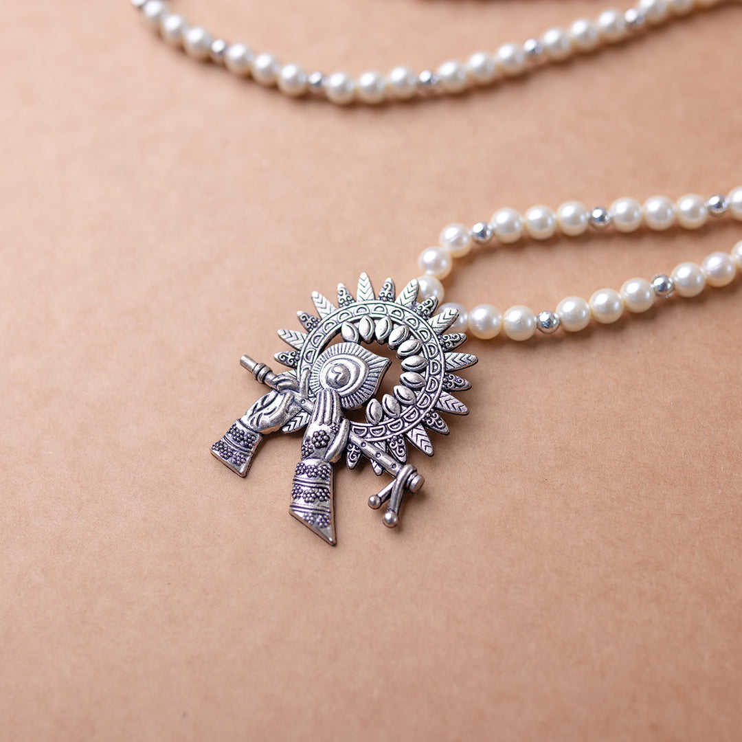 Meera Antique Silver Metal Pendant Necklace