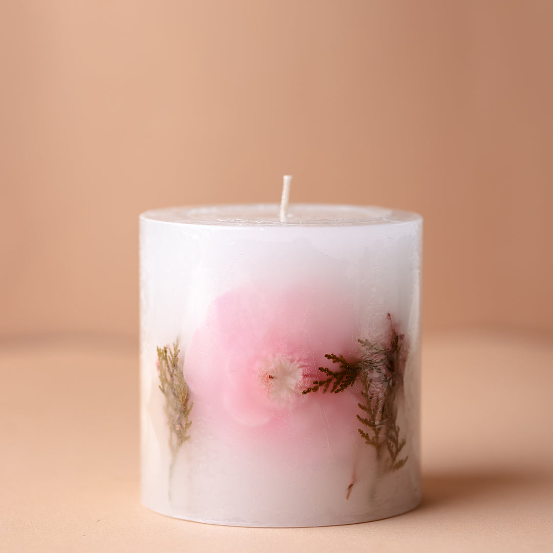 Love's Aglow Scented Botanical Pillar Candle