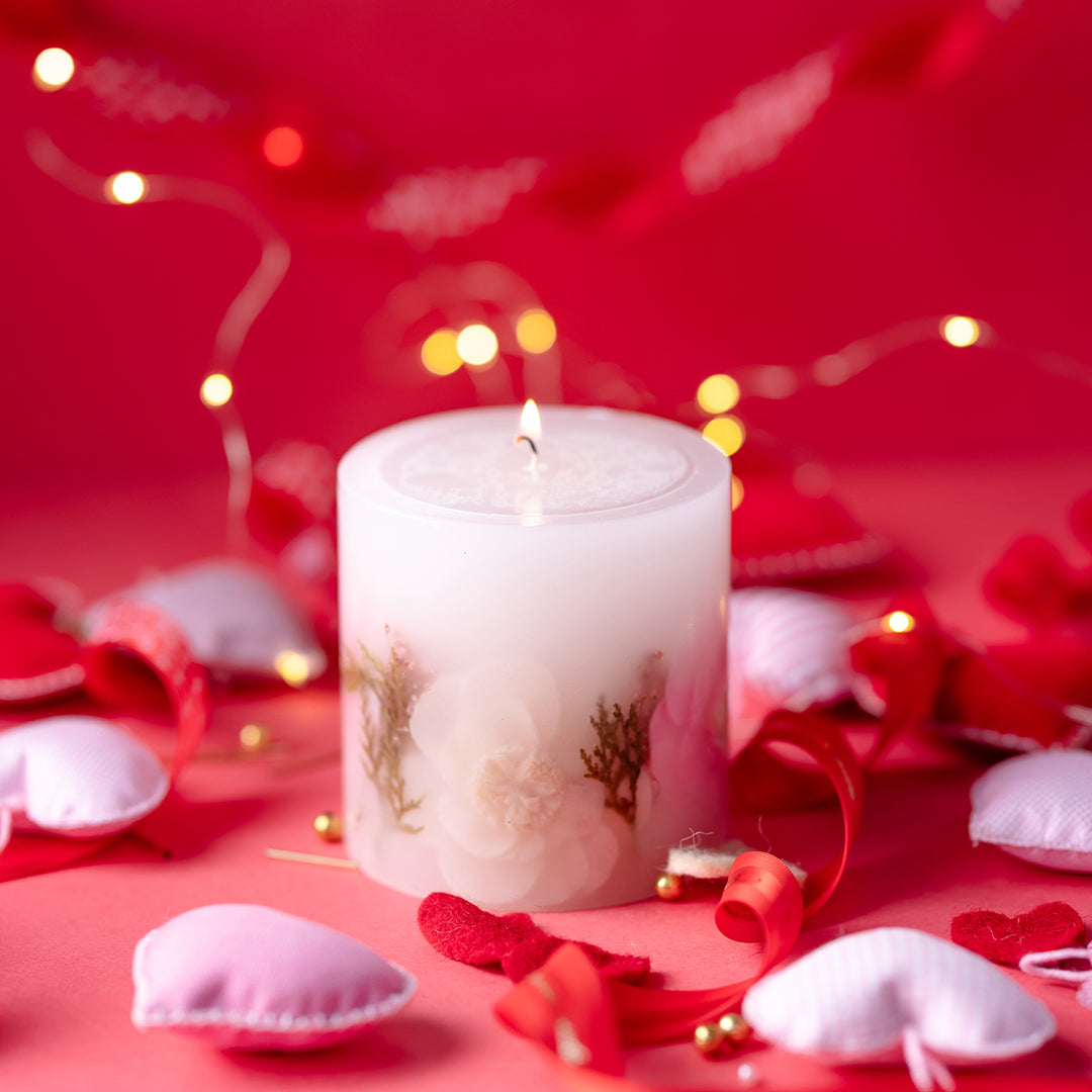 Love's Aglow Scented Botanical Pillar Candle