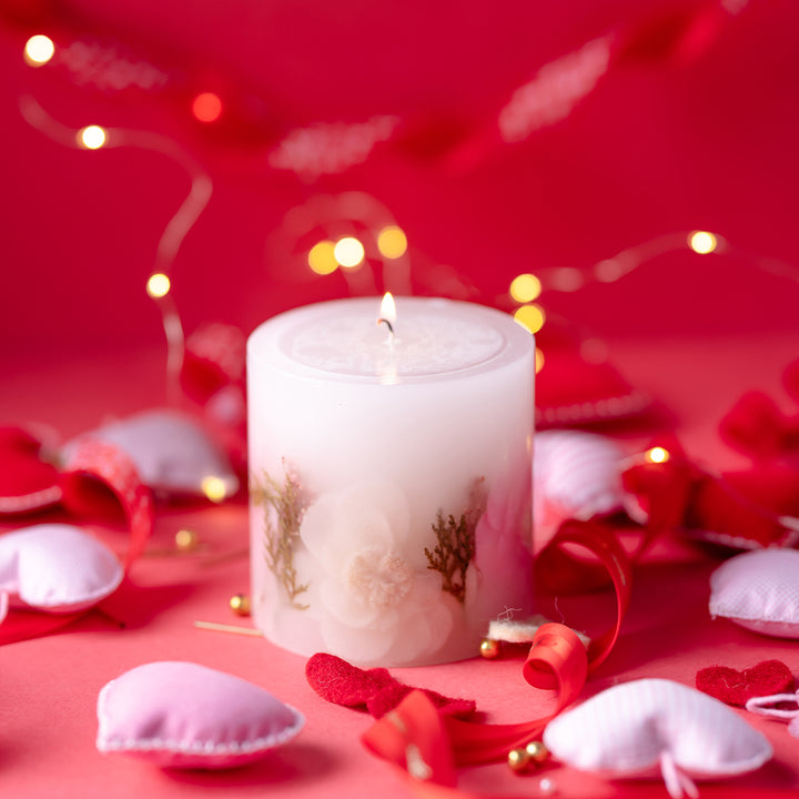 Love's Aglow Scented Botanical Pillar Candle