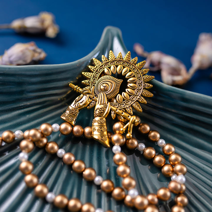 Meera Antique Brass Metal Pendant Necklace