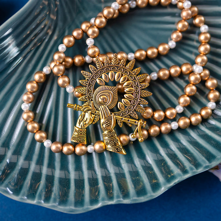 Meera Antique Brass Metal Pendant Necklace