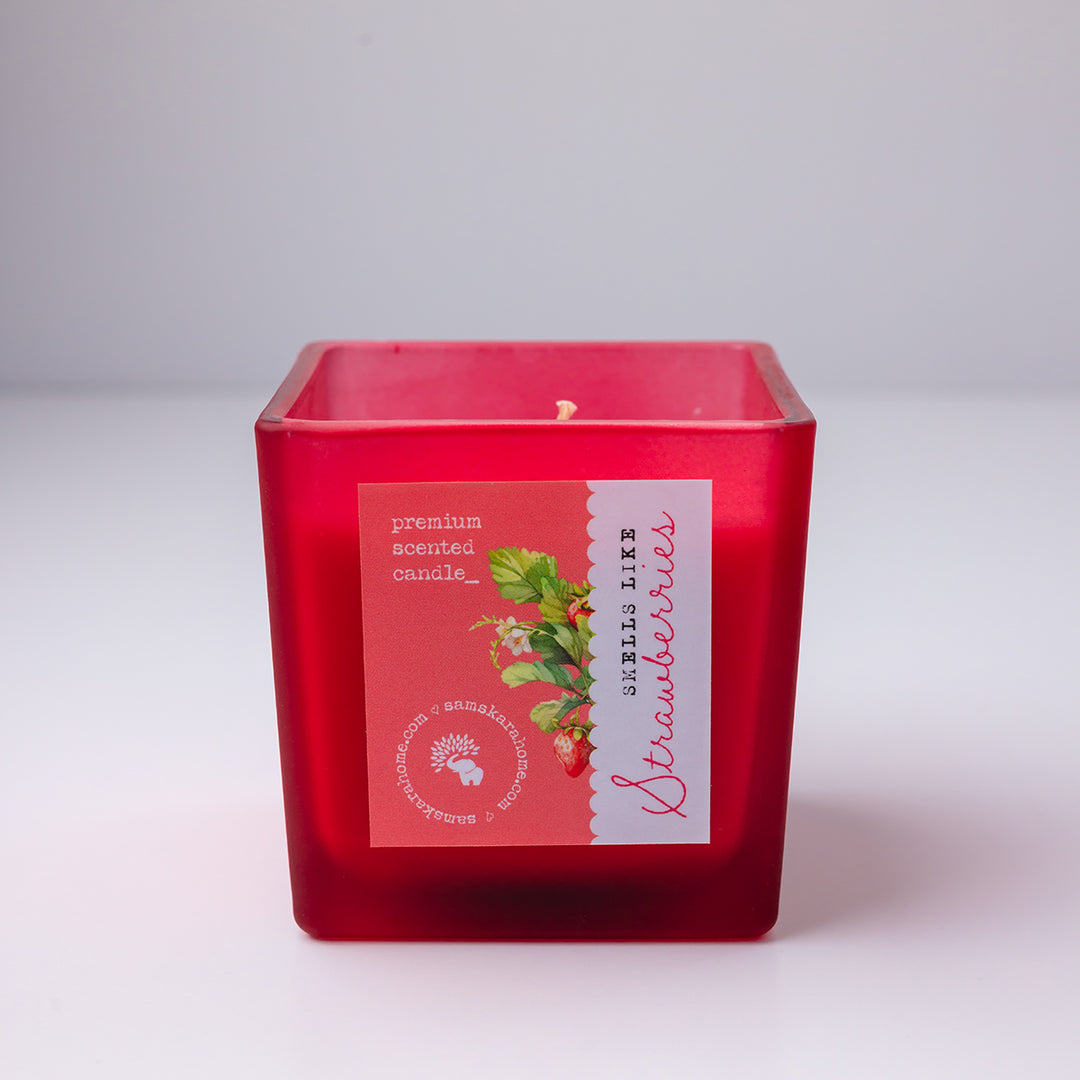 Frosted Strawberry Square Candle