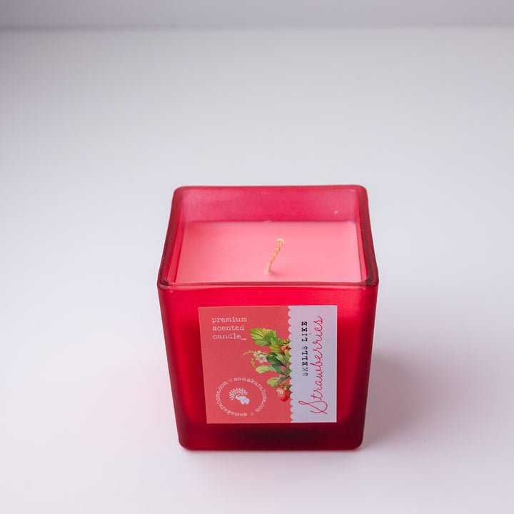 Frosted Strawberry Square Candle