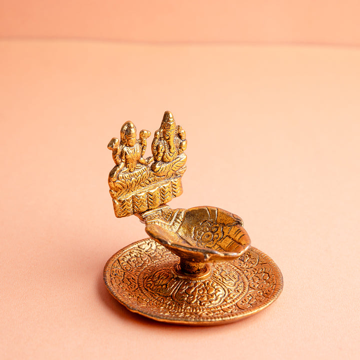 Lakshmi-Ganesha Pooja Diya with Decorative Plate