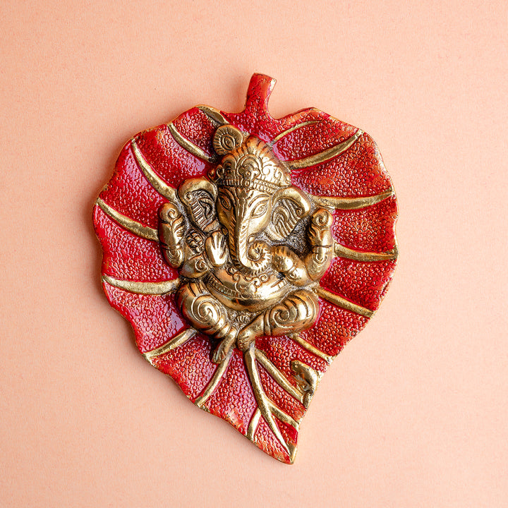 Ganapati on Red Paan Leaf Wall Art