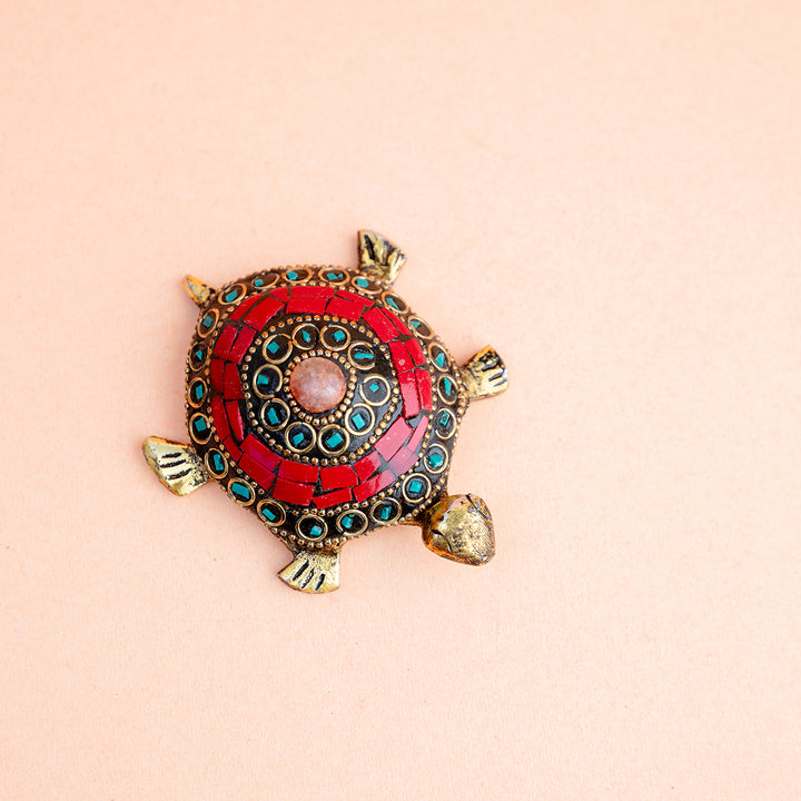Red Mosaic Tortoise Figurine