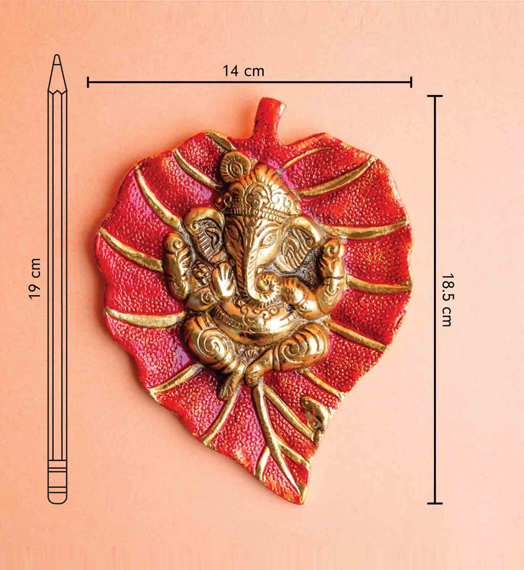 Ganapati on Red Paan Leaf Wall Art