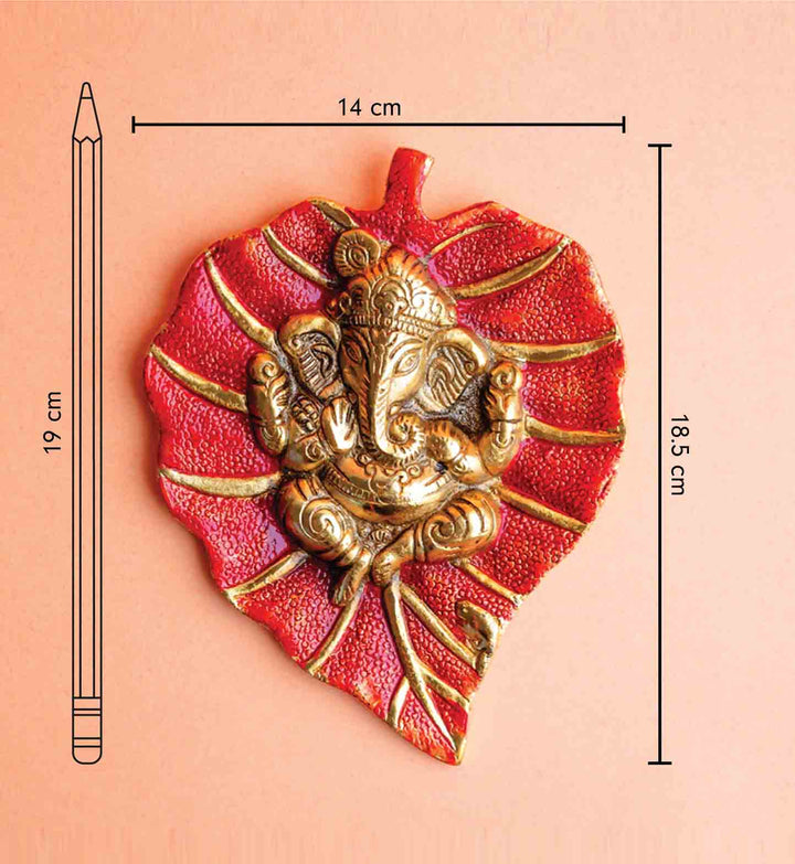 Ganapati on Red Paan Leaf Wall Art