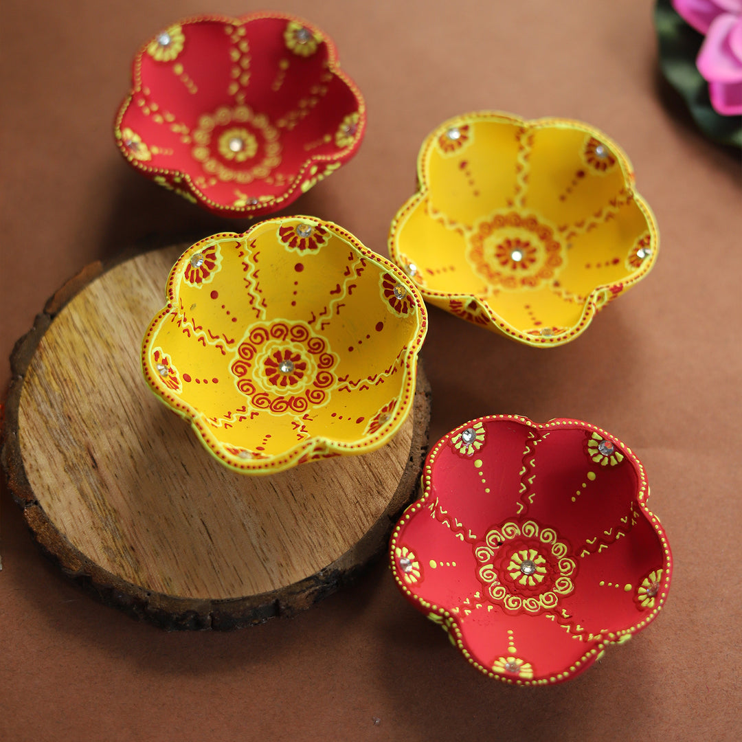 Kanti Handpainted Terracotta Diya (Set Of 4)