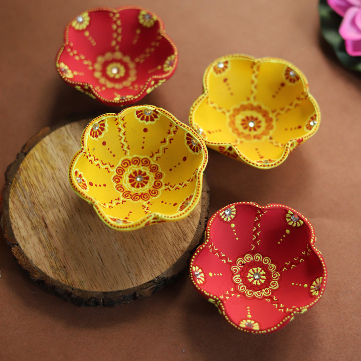 Kanti Handpainted Terracotta Diya (Set Of 4)