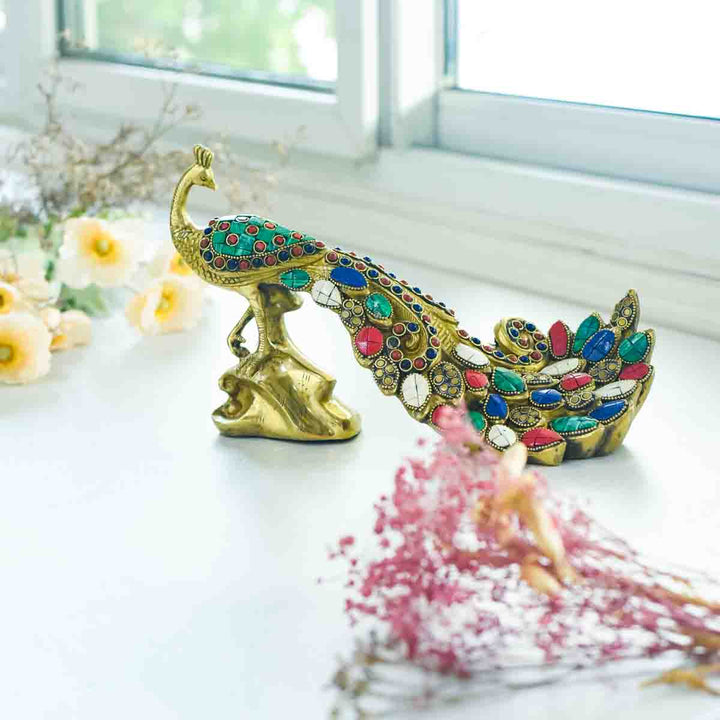 Peacock Brass Idol