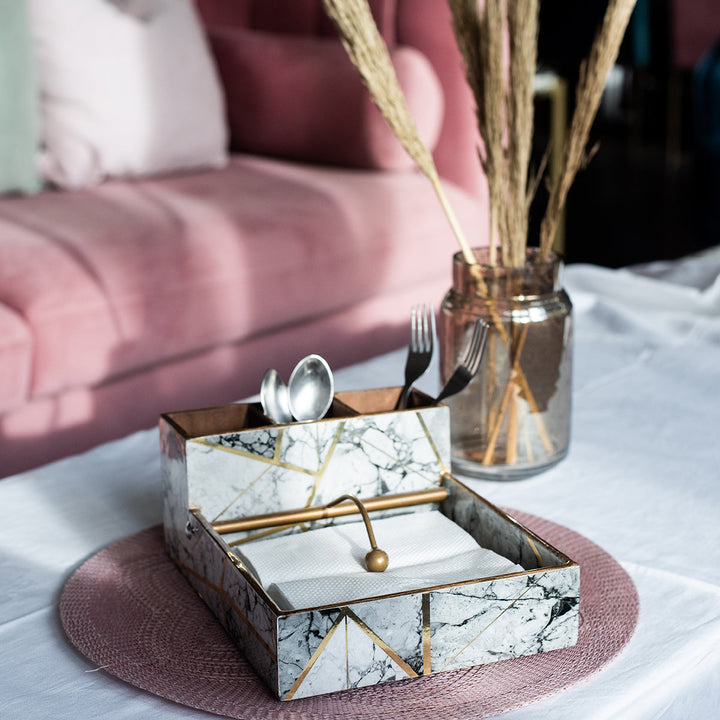 Blue Marbled Multipurpose Cutlery And Tissue Holder