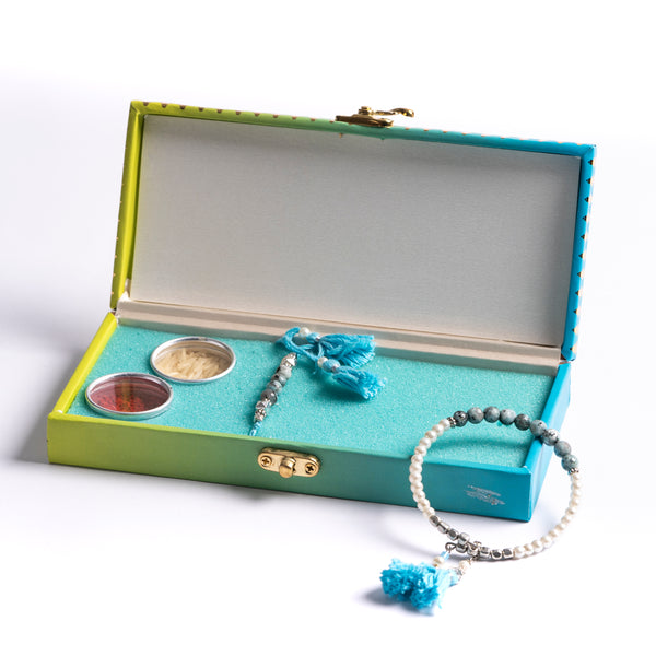 Sky Blue Couple Rakhi Gift Set