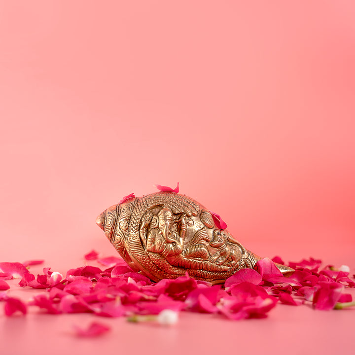 Brass Shankh With Engraved Ganapati