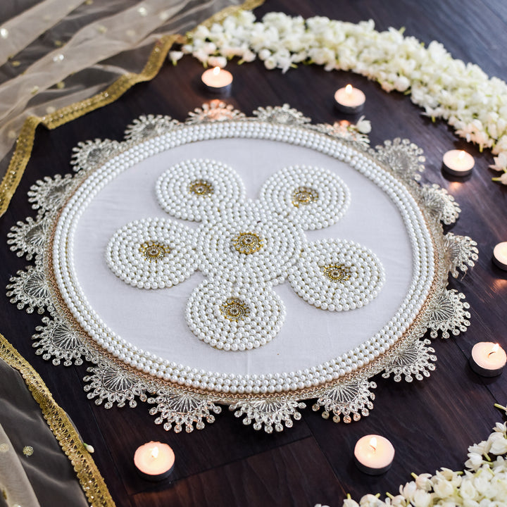 Chandni Pink Silver Festive Rangoli Mat