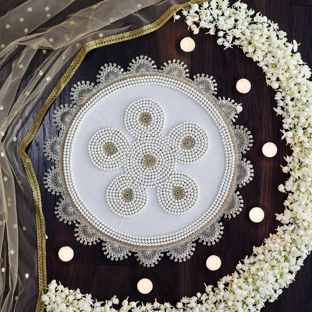 Chandni Pink Silver Festive Rangoli Mat