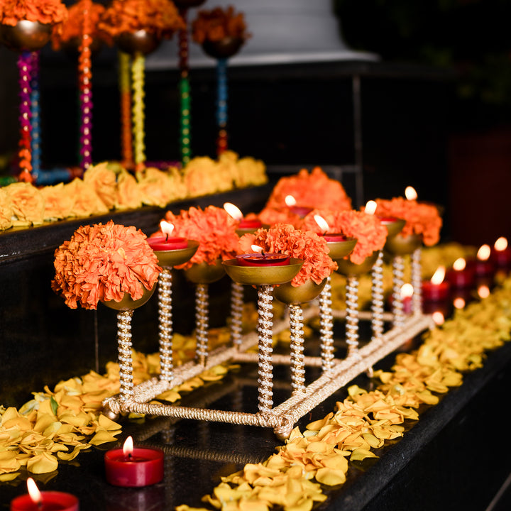 Decorated Small 2-Row Tealight Holder