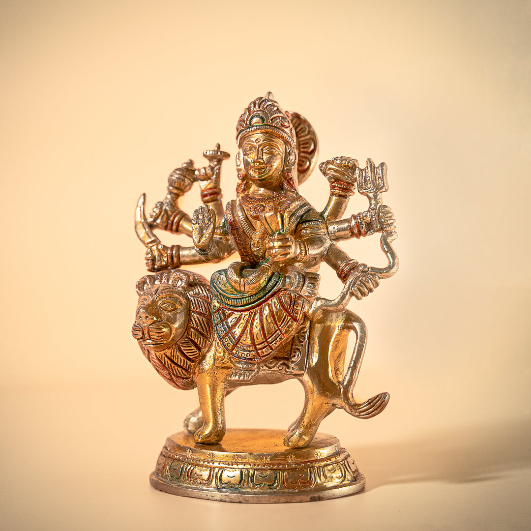 Durgadevi On Lion Brass Idol
