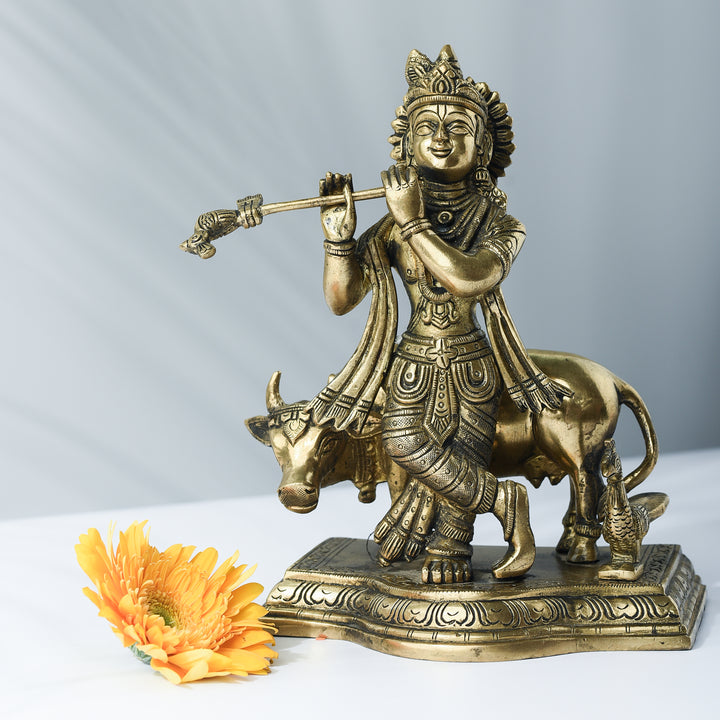 Krishna With Cow Brass Idol
