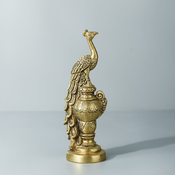 Medium Brass Pedestal Peacock Figurine