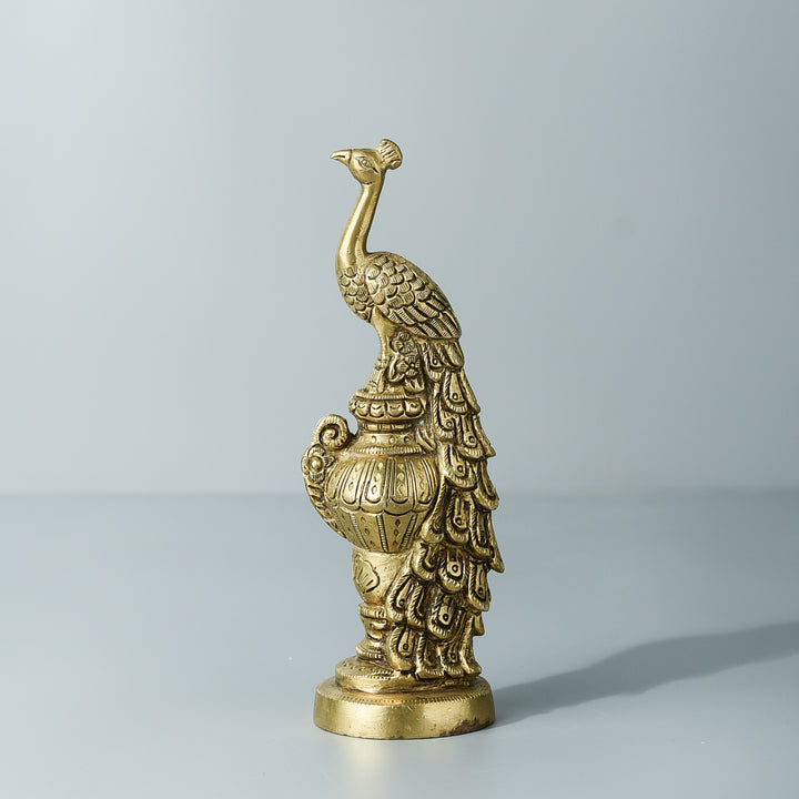 Medium Brass Pedestal Peacock Figurine
