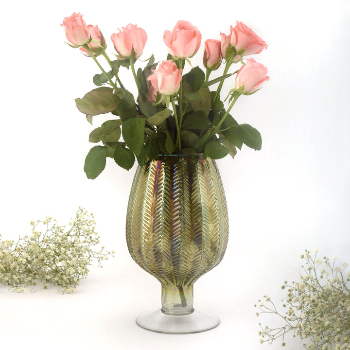 Olive Green Textured Glass Vase