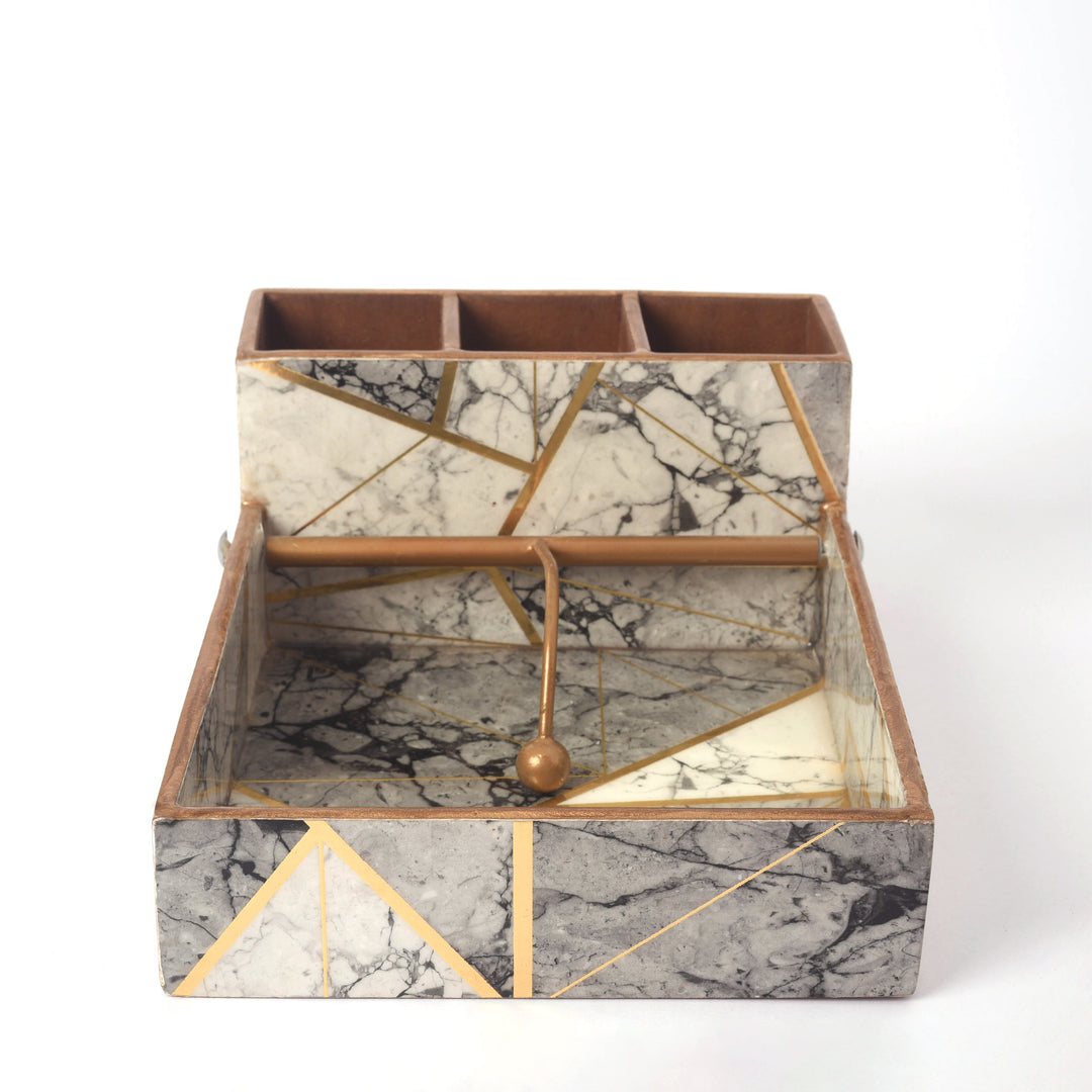 Blue Marbled Multipurpose Cutlery And Tissue Holder