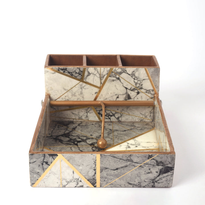 Blue Marbled Multipurpose Cutlery And Tissue Holder