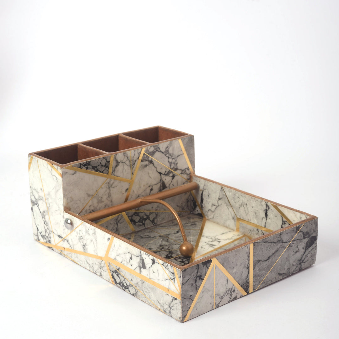 Blue Marbled Multipurpose Cutlery And Tissue Holder