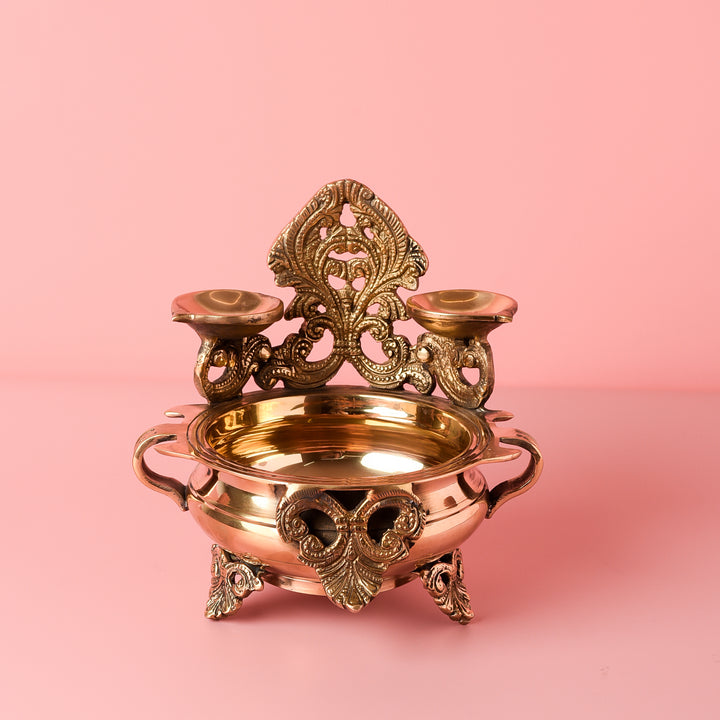 Peacock Metal Urli With Diya