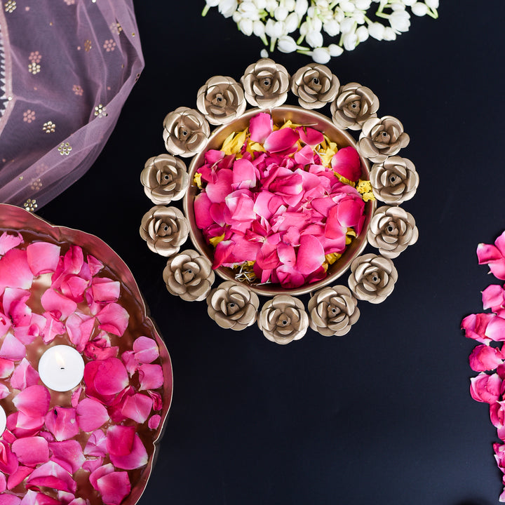 Rose Flower Metal Urli