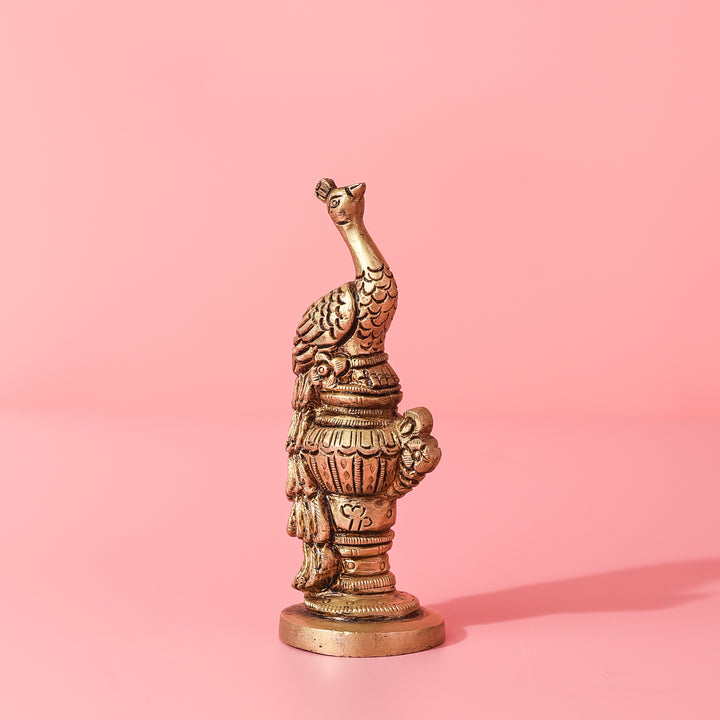 Small Brass Pedestal Peacock Figurine