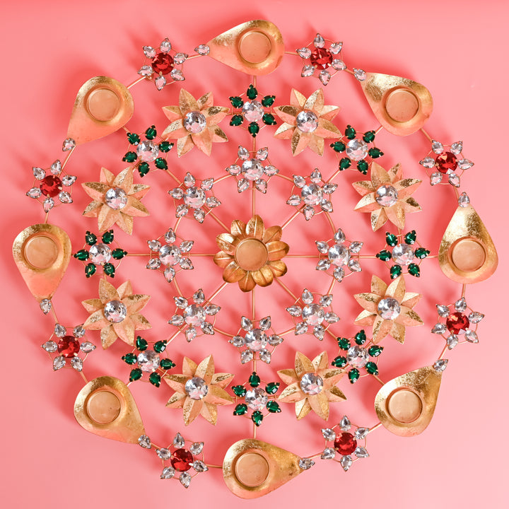 Stone Studded Metal Rangoli Tealight Holder