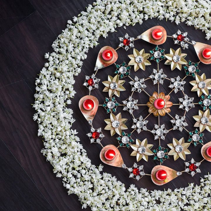 Stone Studded Metal Rangoli Tealight Holder