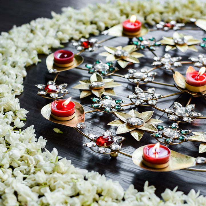 Stone Studded Metal Rangoli Tealight Holder
