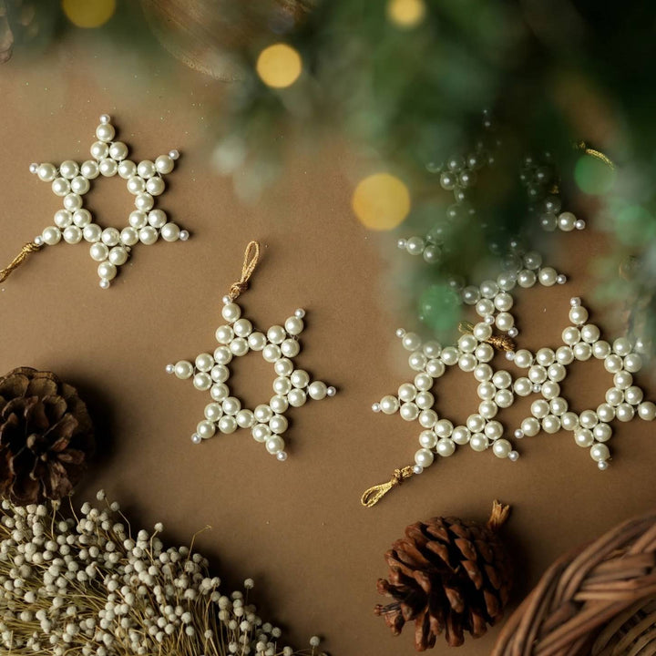 White Pearl Star Ornament (Set Of 6)
