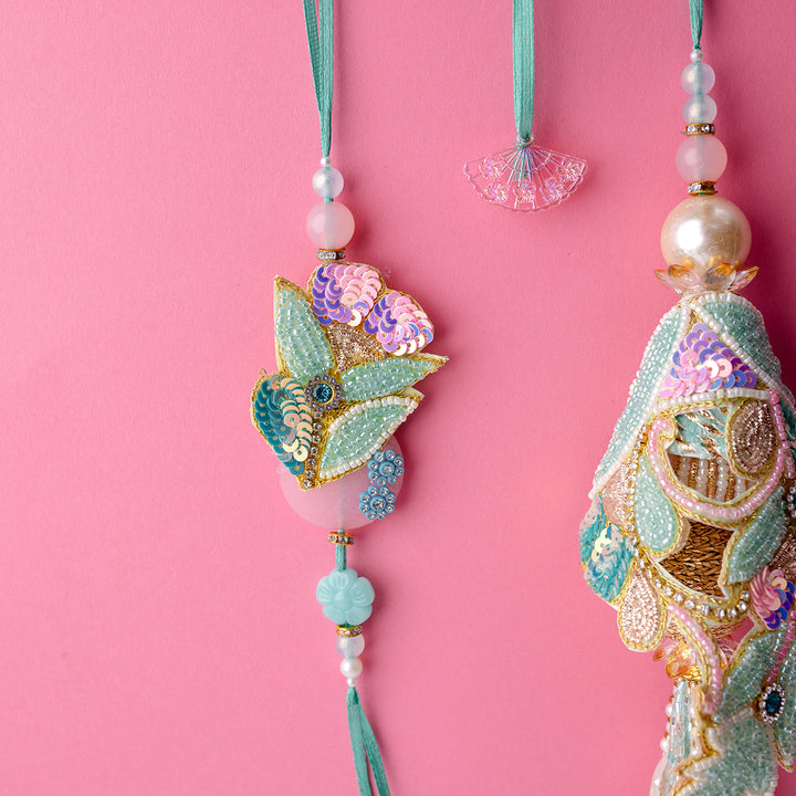 Rose Quartz & Pankhuri Rakhi Combo with Free Roll-On Perfume
