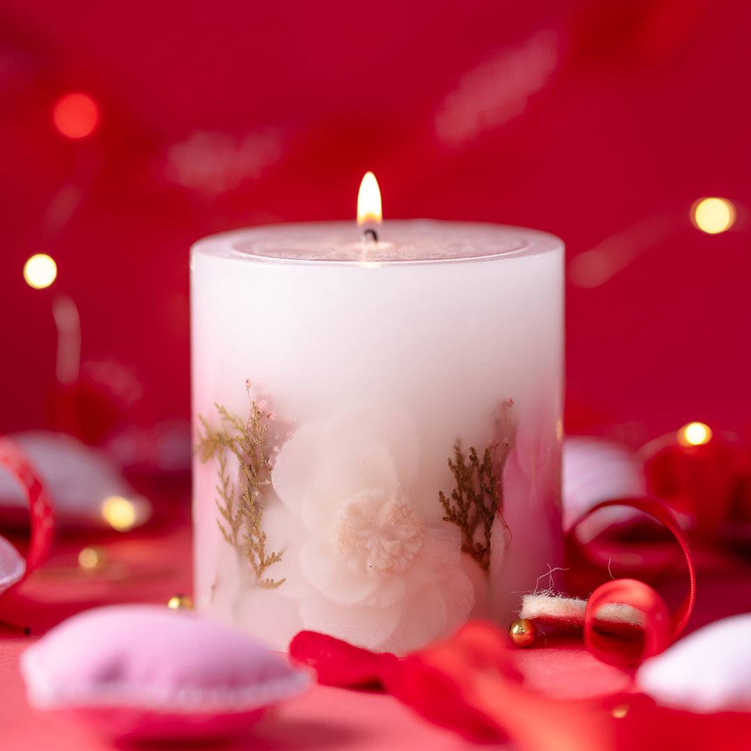 Love's Aglow Scented Botanical Pillar Candle
