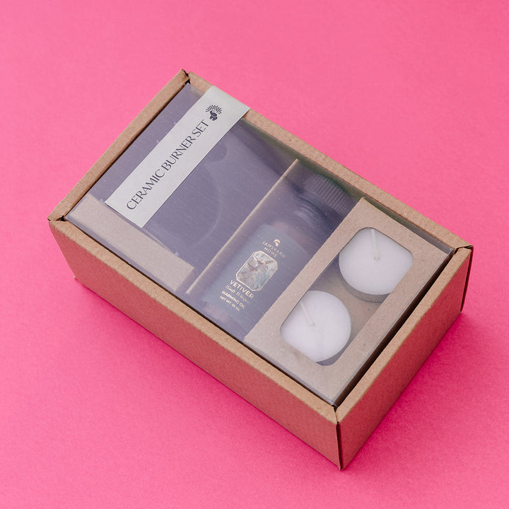 Vetiver Aroma Oil & Ceramic Burner Set (Customizable)