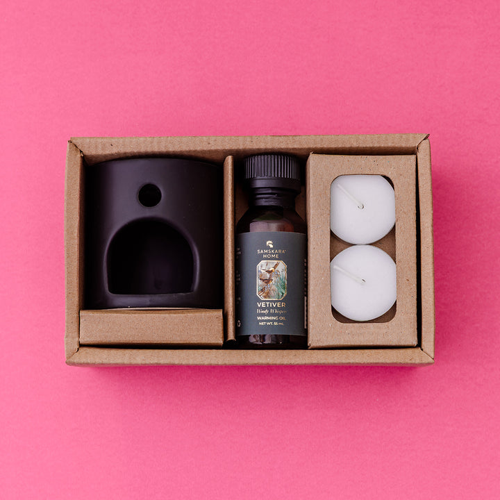 Vetiver Aroma Oil & Ceramic Burner Set (Customizable)