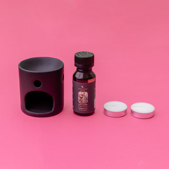 Vetiver Aroma Oil & Ceramic Burner Set (Customizable)