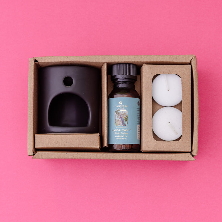 Sandalwood Aroma Oil & Ceramic Burner Set (Customizable)