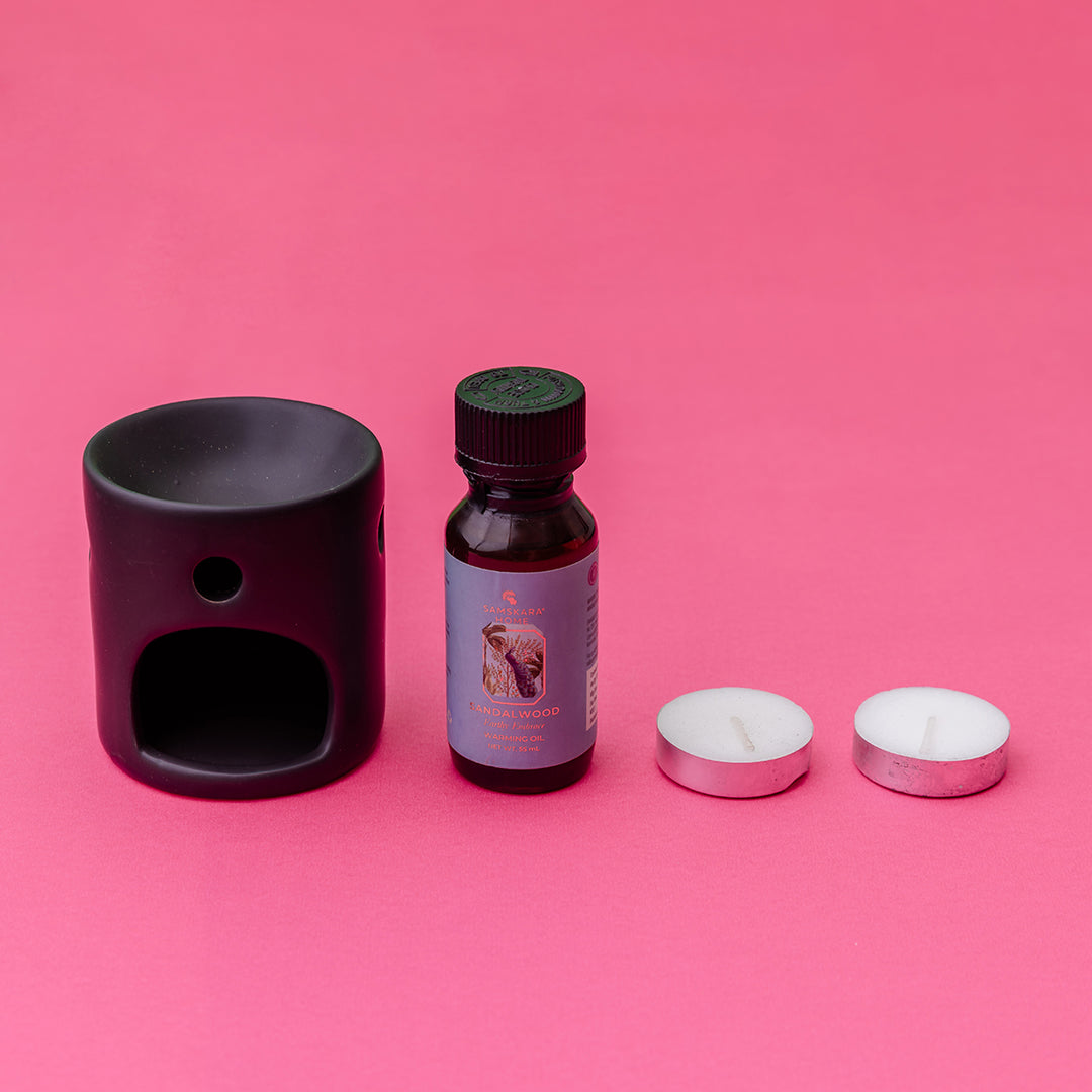 Sandalwood Aroma Oil & Ceramic Burner Set (Customizable)