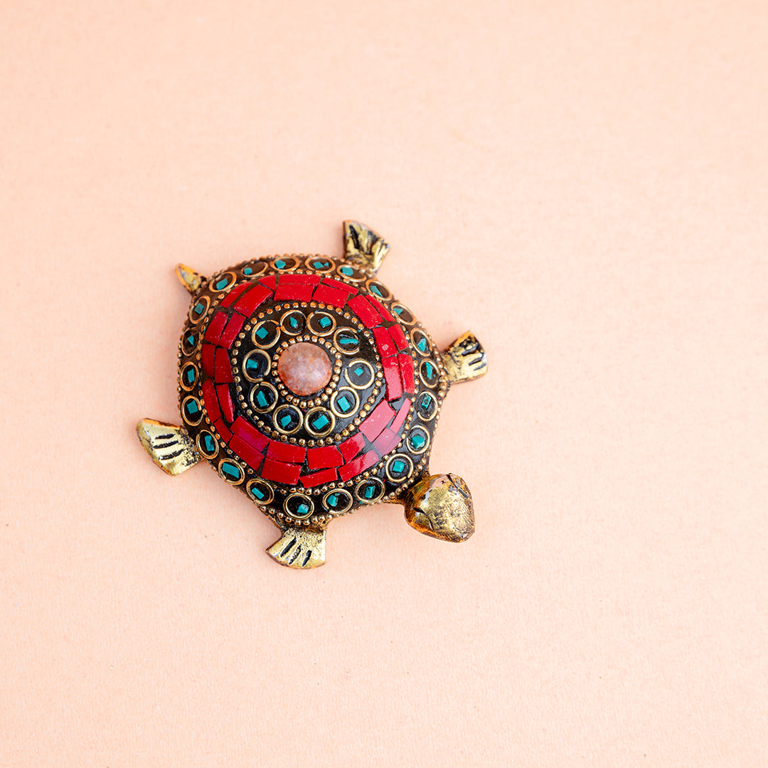 Red Mosaic Tortoise Figurine