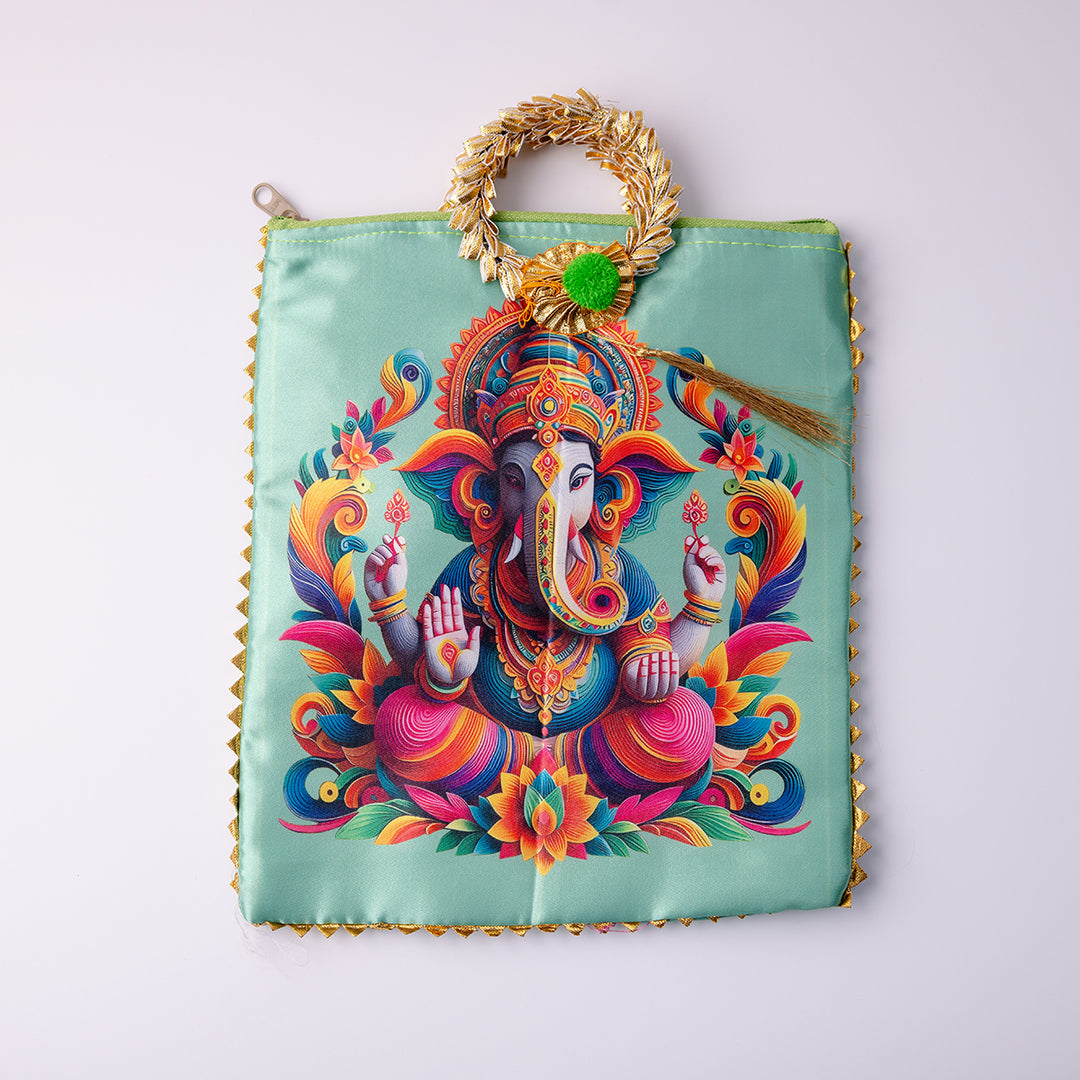 Ganesha Fabric Gift Bag - Green