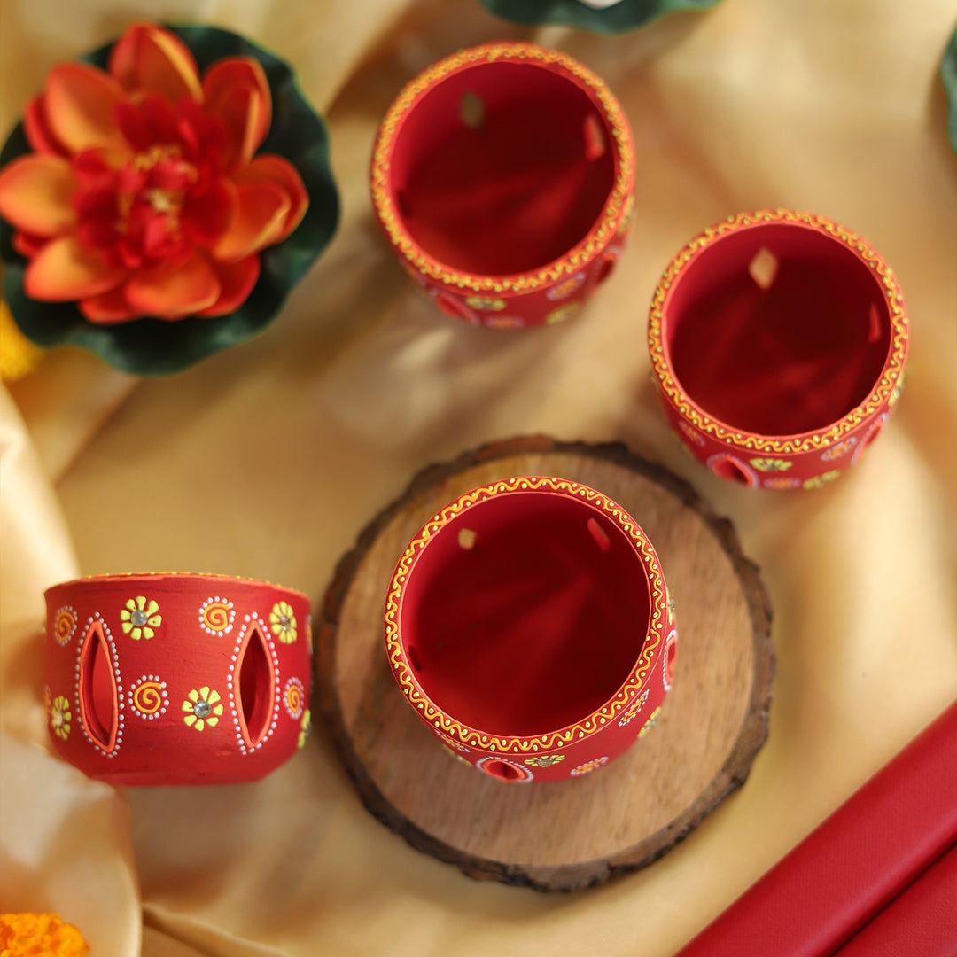 Chaaya Red Terracotta Tealight Holders (Set Of 4)