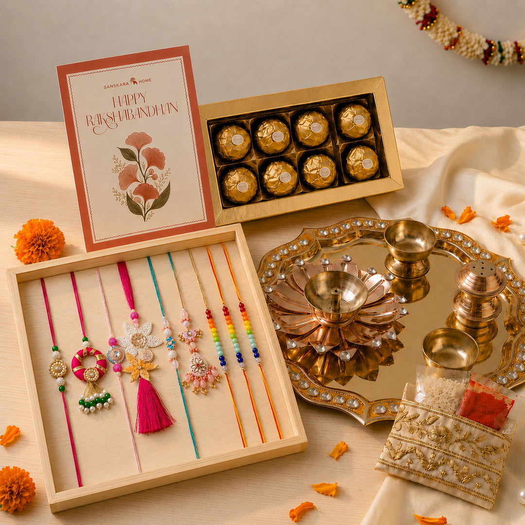 Nishta Aarti Plate & Premium Family Rakhi Celebration Combo