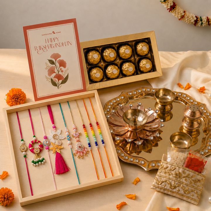 Nishta Aarti Plate & Premium Family Rakhi Celebration Combo